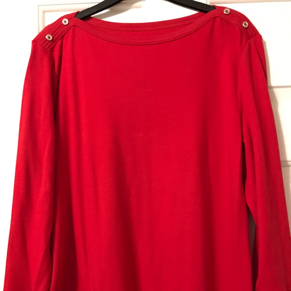 Red T-shirt two button detail on each shoulder